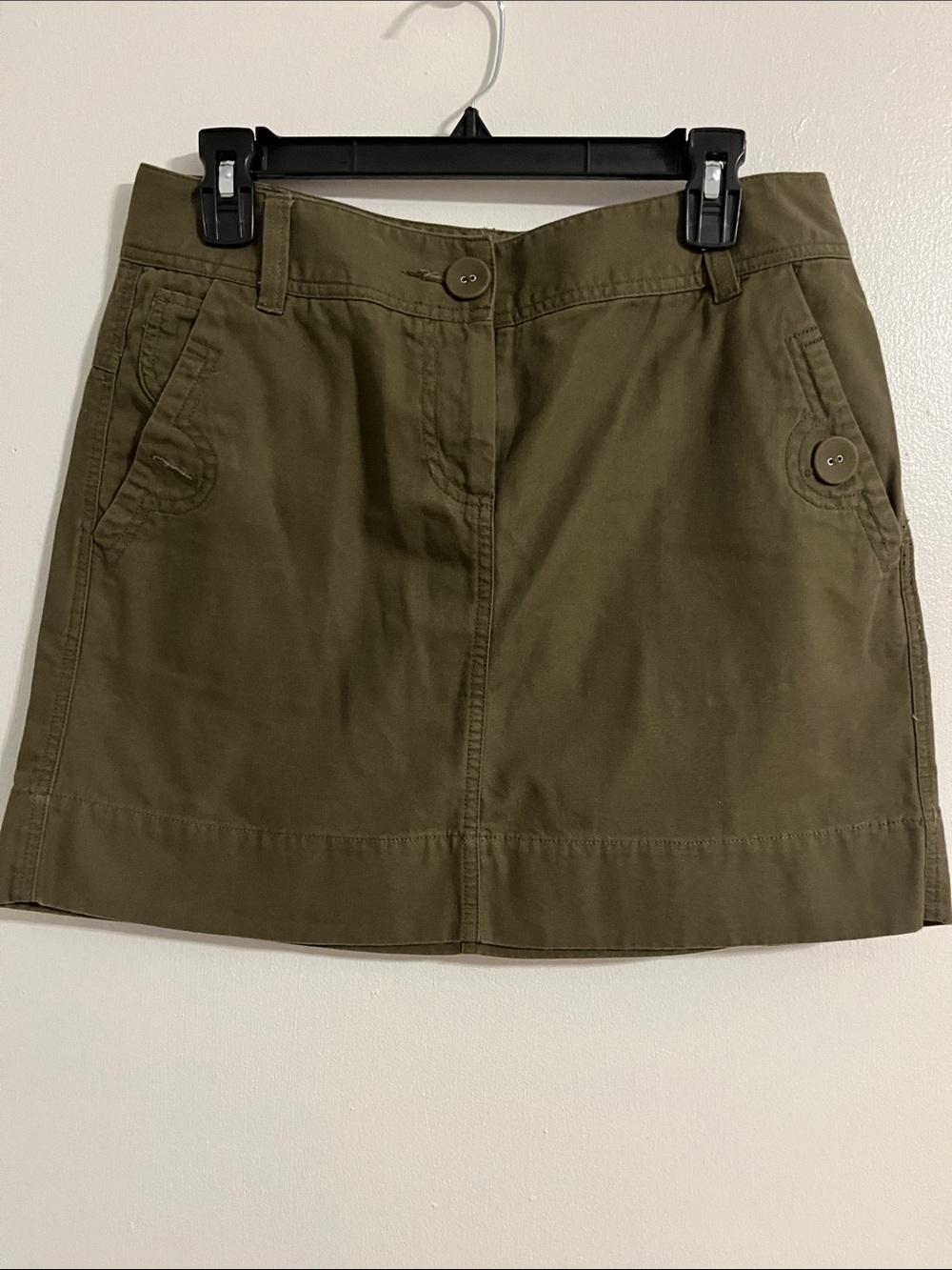 Elle Olive Mini Skirt with Button Accents